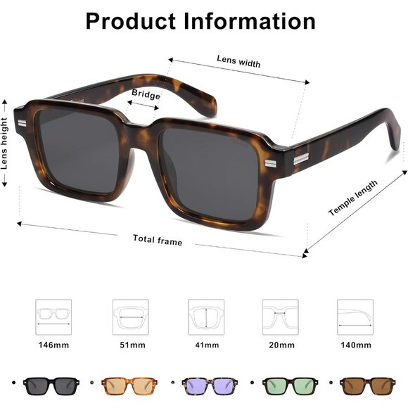 ? Women Grey Classic Square Sunglasses Polarized Vintage Rectangle Eyewear